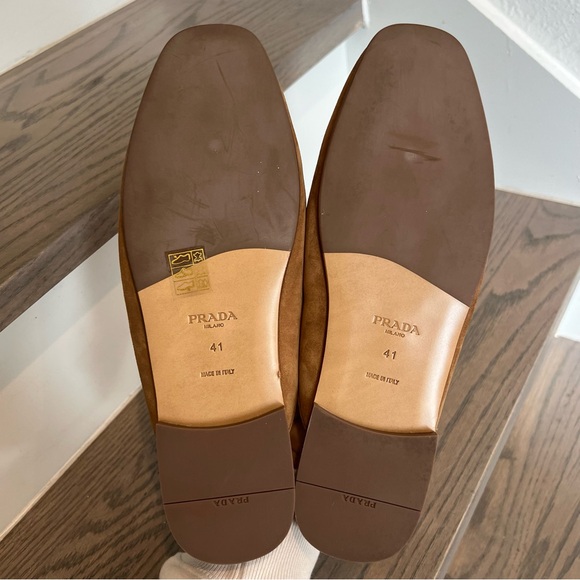 New Prada Logo Suede Loafer Mules in Cognac Brown - Picture 5 of 6
